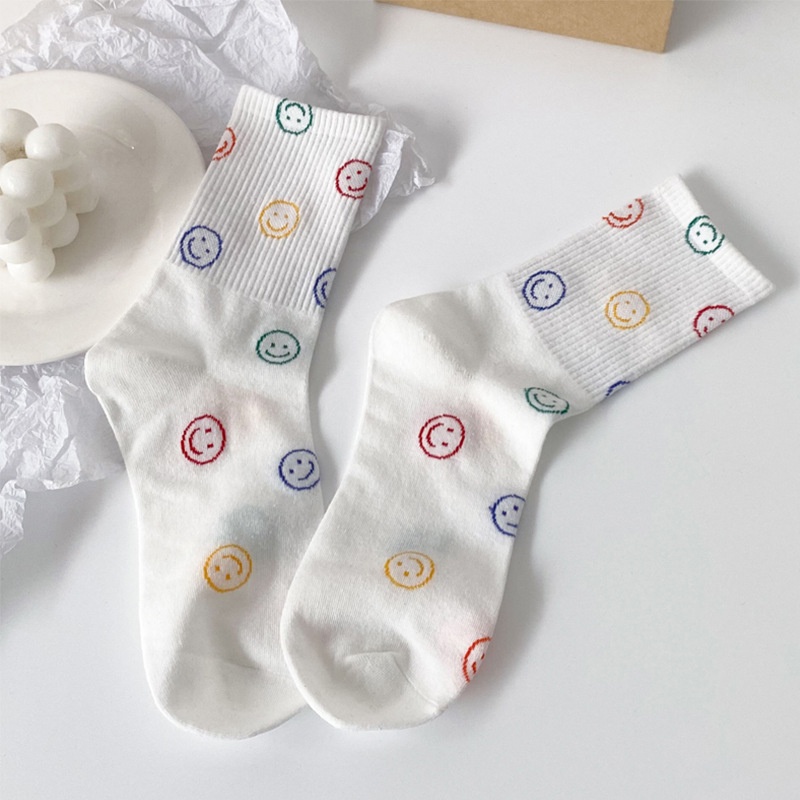 Vớ WAFNHA D610 cổ cao vừa họa tiết chấm bi mặt cười nhiều màu sắc đáng yêu dành cho nữ