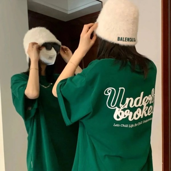 Áo Thun Tay Ngắn Dáng Rộng Màu Xanh Lá Đậm Phong Cách Retro Mỹ 2022 Thời Trang Xuân Hè Dành Cho Nữ