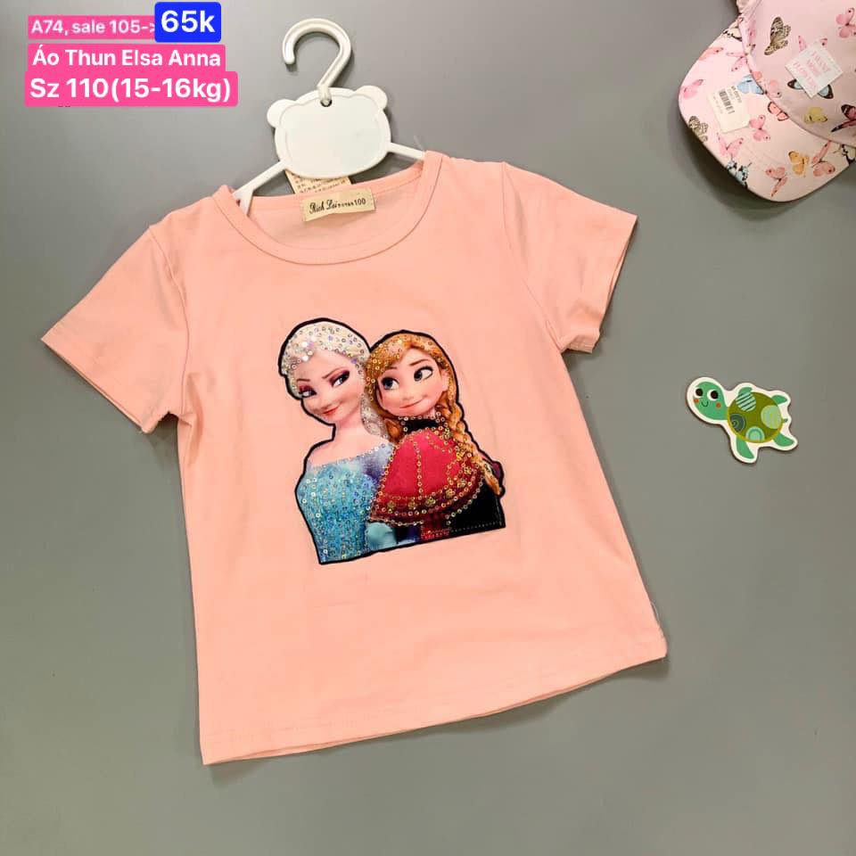 Áo Elsa cộc tay cho bé gái chất cotton 100% size cho bé 2 đến 8 tuổi