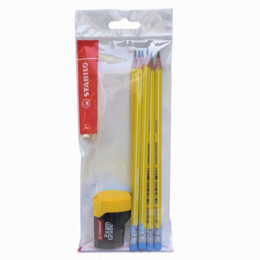 Bộ 6 cây bút chì gỗ STABILO pencil 160 (có gôm) (vàng) + chuốt ExamGrade 4538C (vàng)