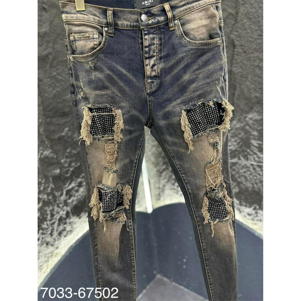 Quần Jeans Nam Loang Vá Hạt Kim Tuyến Cao Cấp - Quần Jeans Nam Like Au.th Vá Đính Đá Siêu Đẹp