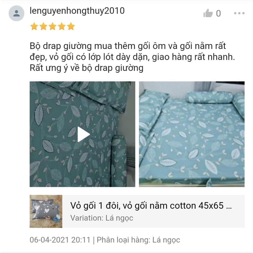 Vỏ gối cotton 100% 1 đôi 45x65 Dream Bedding khoá kéo trần bông mỏng mềm êm, không phai xù