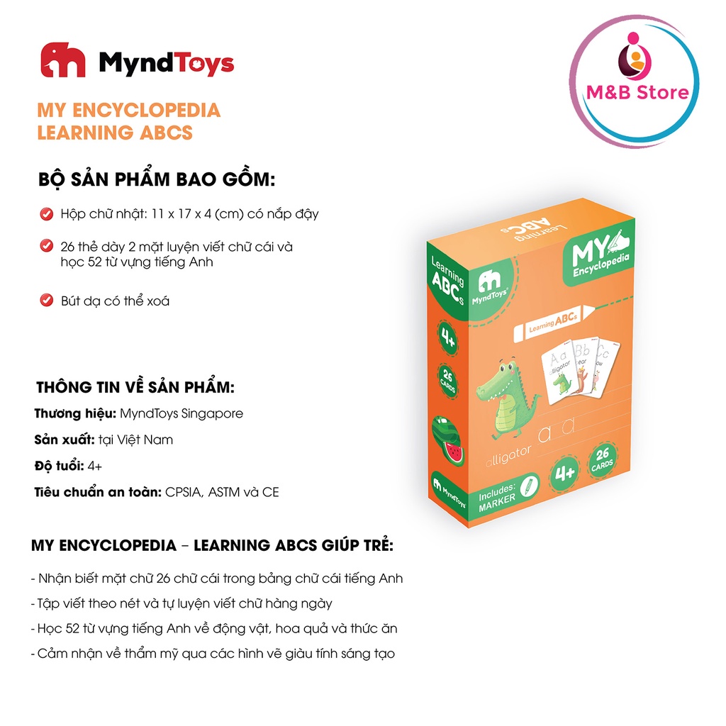Bộ Đồ Chơi Xếp Hình My Encyclopedia Learning ABC 26 Cards MyndToys - BỐ KHỦNG LONG
