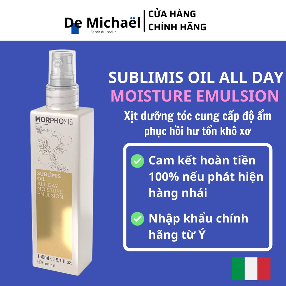 Xịt dưỡng tóc cấp ẩm phục hồi hư tổn khô xơ chăm sóc tóc thơm mềm mượt FRAMESI MOISTURE EMULSION 150ml