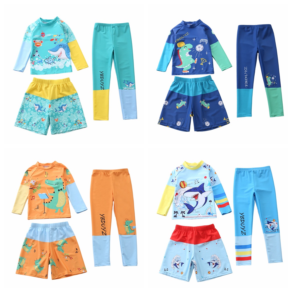 Bộ Đồ Bơi 3 Mảnh Áo Tay Dài Chống Nắng Nhanh Khô In Hình Khủng Long Dễ Thương Cho Bé Trai Size XL-5XL