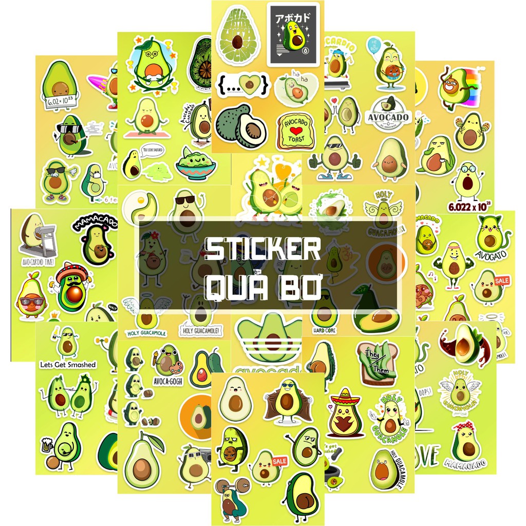 Sticker Quả Bơ Avocado Chống Nước Cắt Sẵn | STK65 | Hình Dán Sticker Dán Mũ Bảo Hiểm Điện Thoại Laptop Sổ Vở Dễ Thương