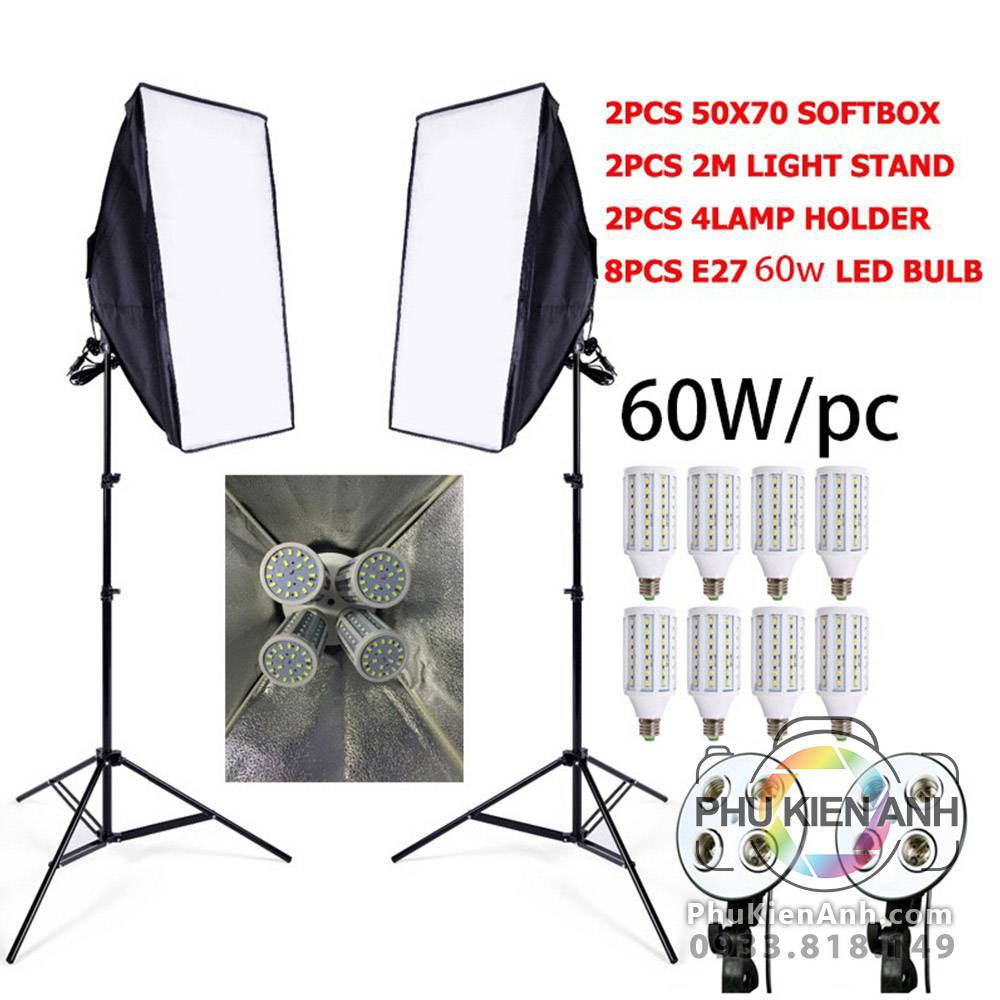 0Bộ đèn combo 2 Chân đèn + 2 Softbox 4 đuôi đèn + 8 Led quay phim, livestream, chụp ảnh