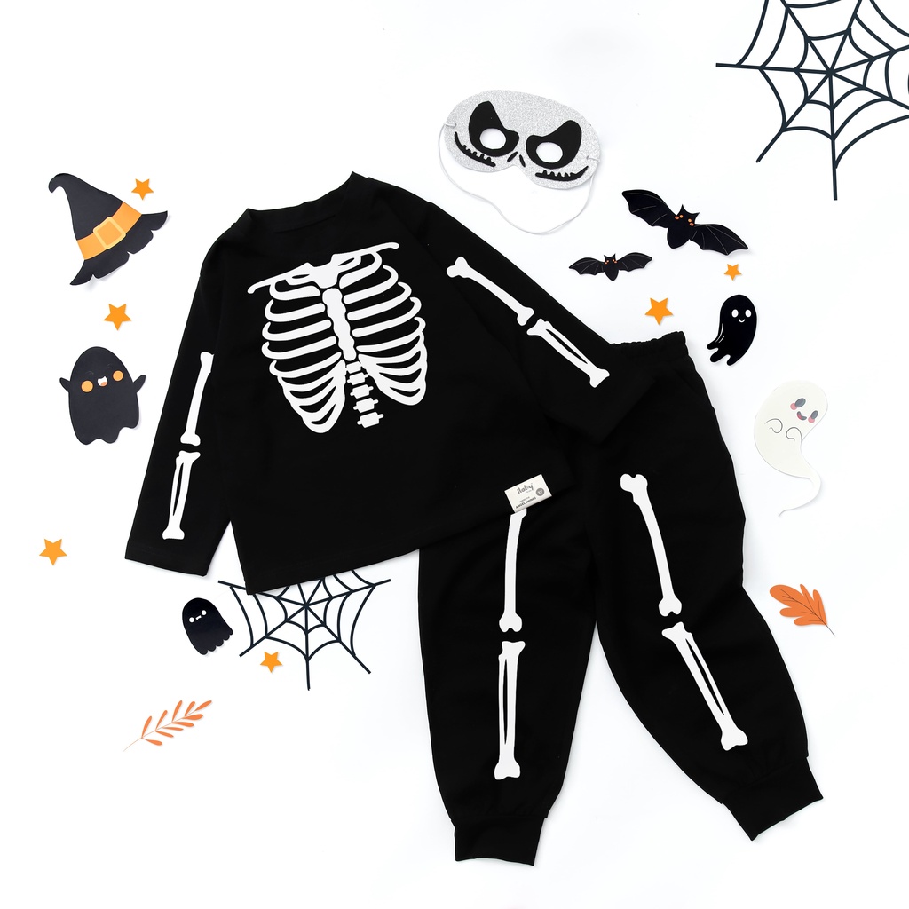 Set Halloween bé trai ILABY thiết kế bộ xương chất liệu thun cotton [50IB07001021]