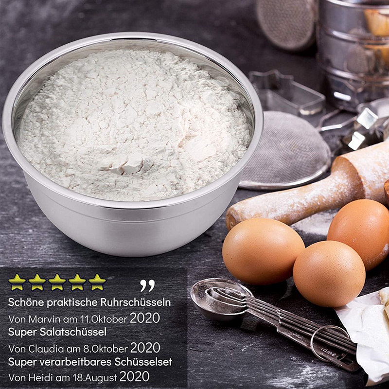 Bộ 5 Tô Trộn Salad Bằng Thép Không Gỉ Có Nắp Đậy Kín Khí Và Đế Chống Trượt Dùng Trong Nhà Bếp