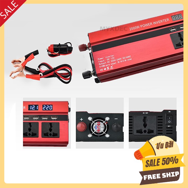 Bộ kích điện inverter 2000W, Bộ đổi nguồn 12v lên 220V Carmaer