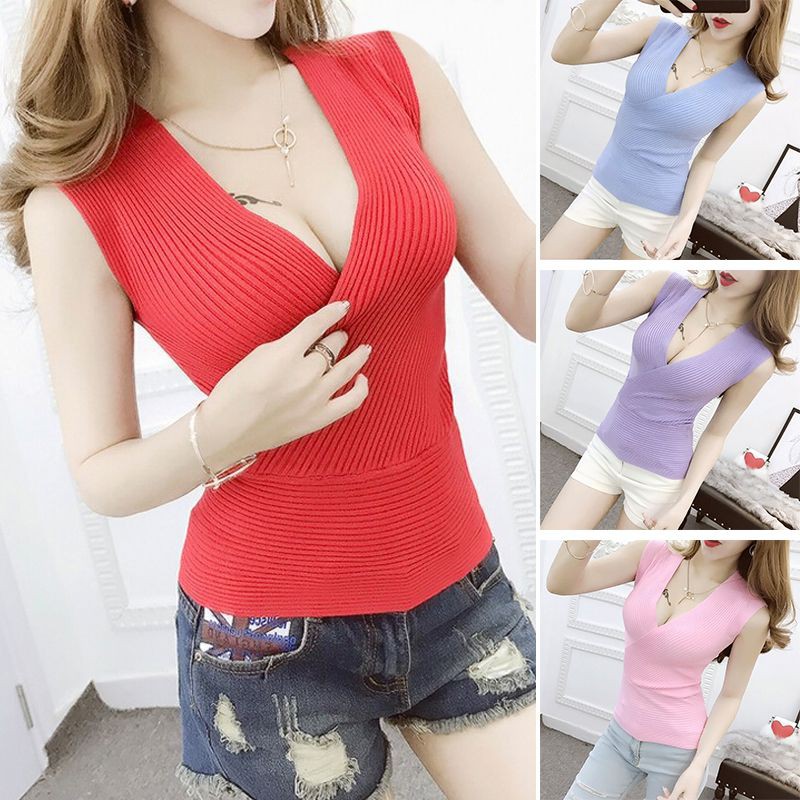 [Baywellfashion]Áo vải dệt không tay màu trơn xinh xắn cho nữ