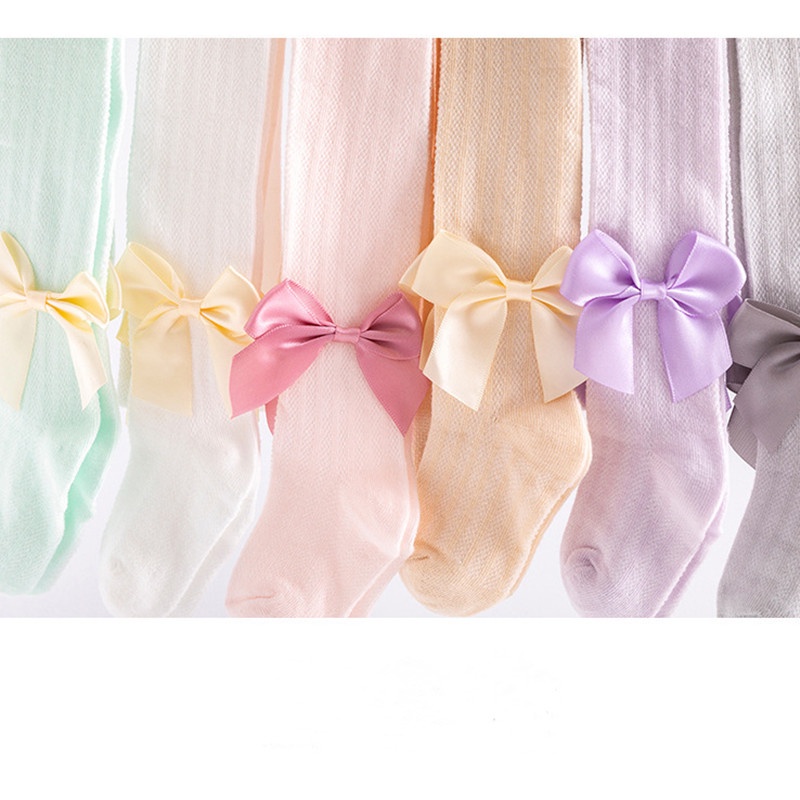 Quần Tất Cotton Dáng Dài Phối Lưới Đính Nơ Dễ Thương Cho Bé Gái 6-8 Tuổi
