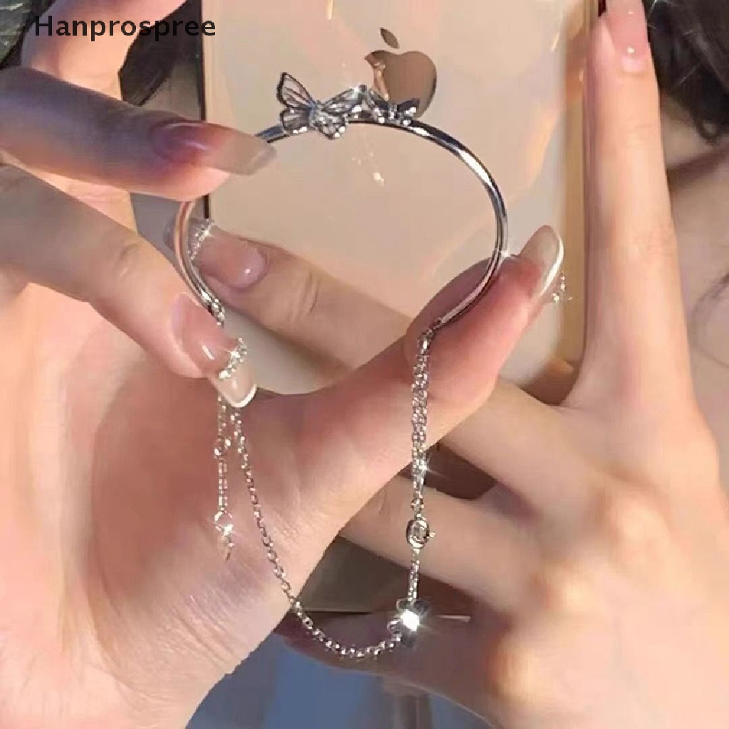 Hanprospree > Vòng Tay Dây Xích Hai Lớp Thiết Kế Dạng Xích Mở Hình Bướm Lấp Lánh Có Thể Điều Chỉnh Cho Nữ Je