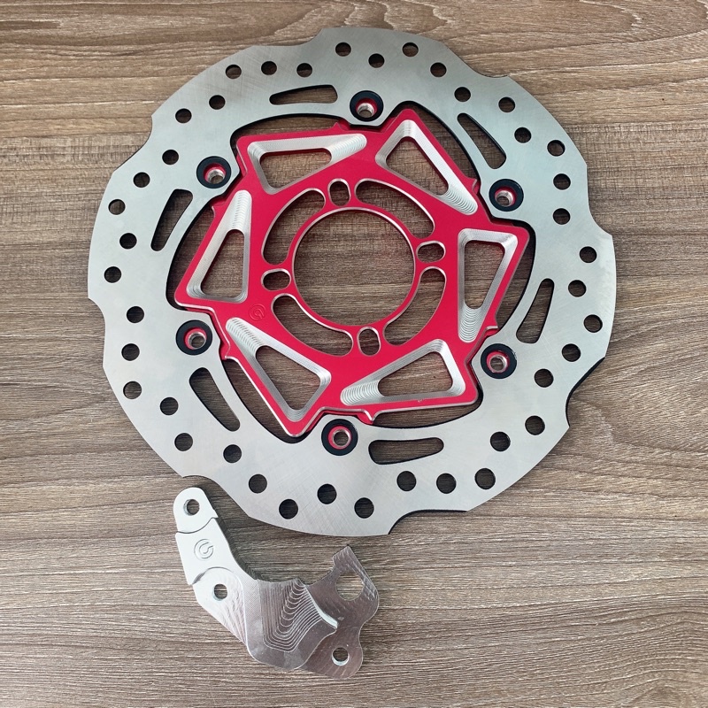 COMBO xe RAIDER SATRIA Đĩa Thắng Trước kèm Lòng 4 lỗ size 260mm MÀU ĐỎ + Pát CNC gắn Trước RAIDER SATRIA đi heo dầu ZIN