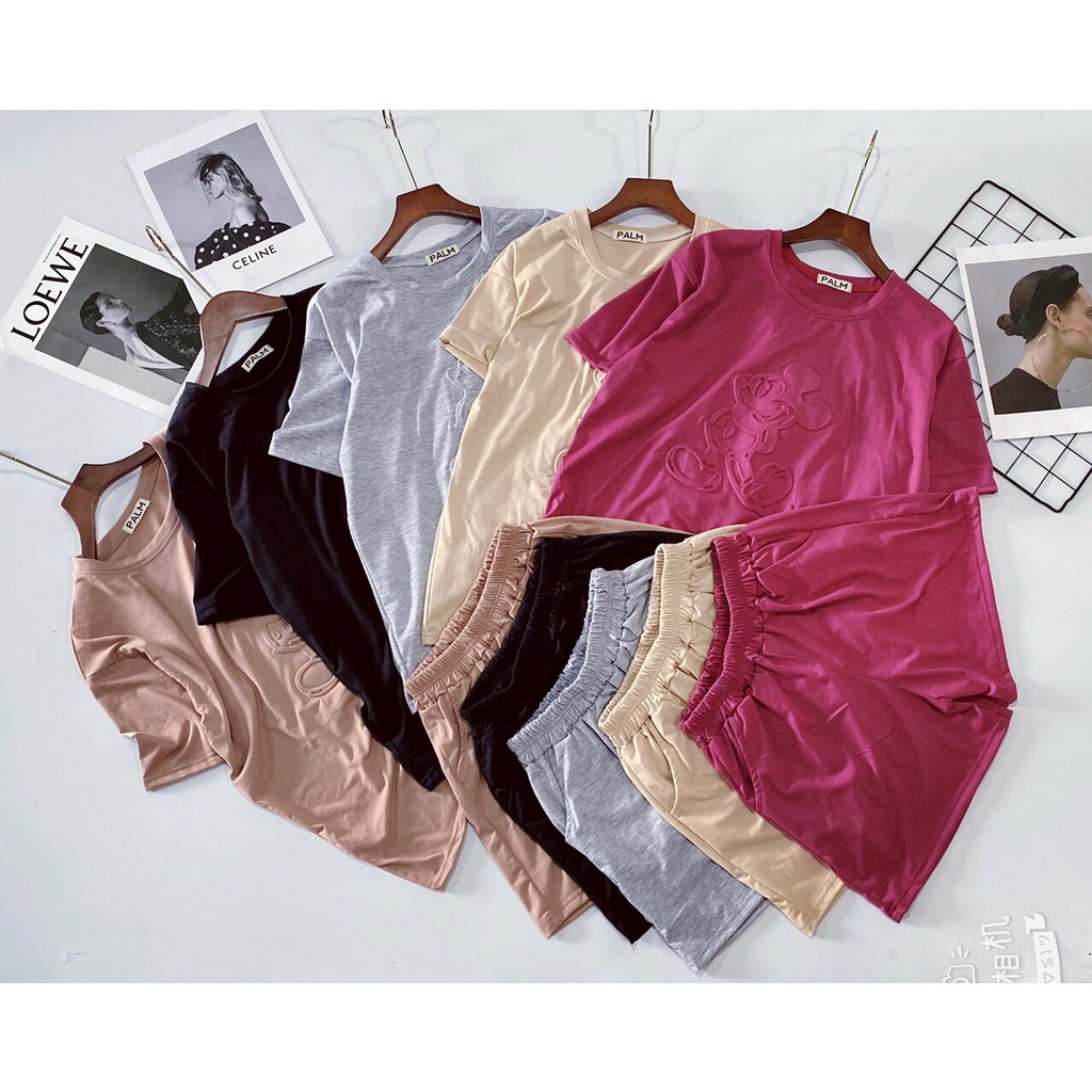 Bộ mặc nhà nữ mùa hè , đồ bộ chất cotton dập nổi không bai không xù