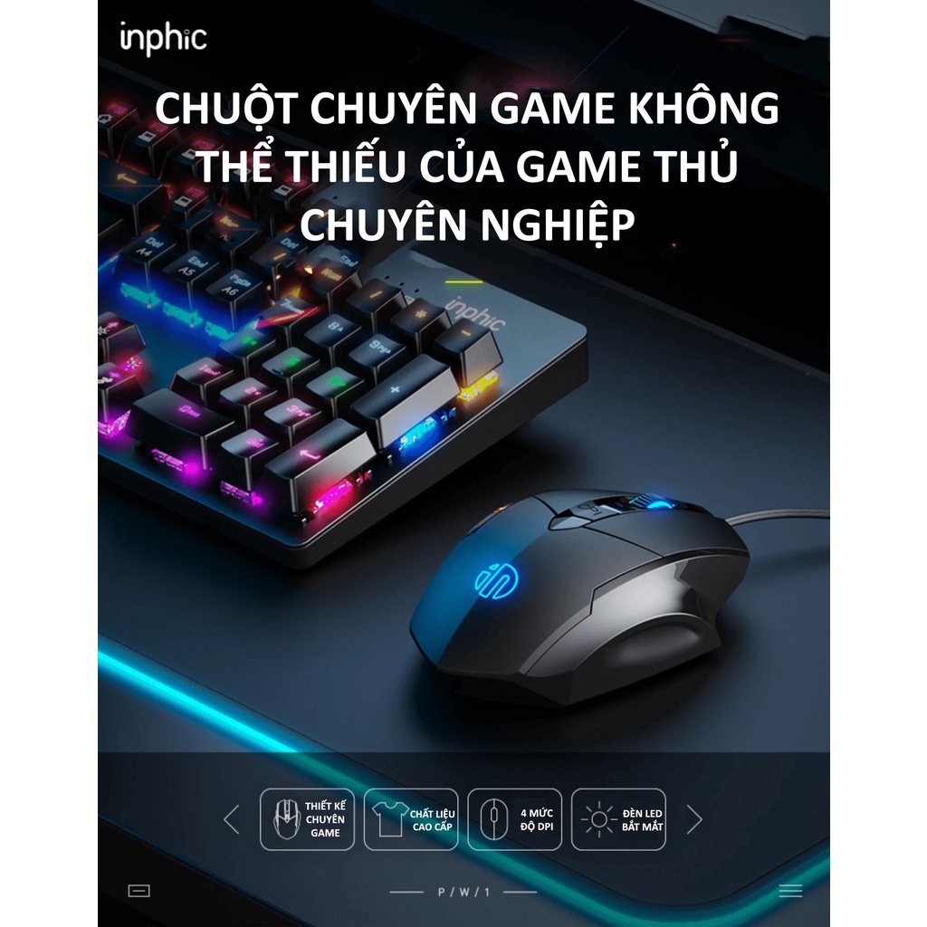 Chuột máy tính có dây INPHIC PW1PRO gaming cho game thủ kèm đèn led RGB 12 màu với độ DPI lên đến 7200DPI - VL