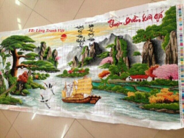 Tranh thêu chữ thập THUẬN BUỒM XUÔI GIÓ KÍCH THƯỚC LỚN LV3069(190×93cm)chưa thêu.