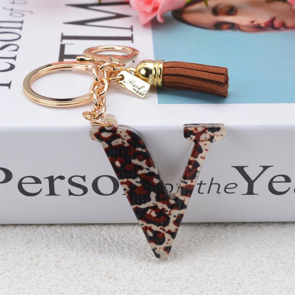 Móc Khóa Hình 26 Chữ Cái Họa Tiết Da Báo Thời Trang