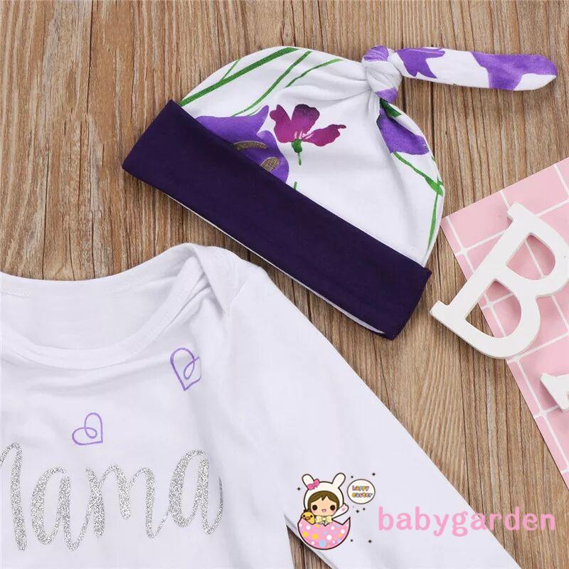 Bộ Áo Liền Quần Dài Tay + Quần Dài + Mũ Hoa Cho Bé Gái