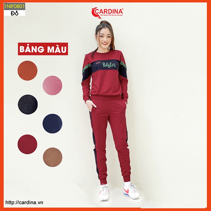Bộ Nỉ Nữ 𝐂𝐀𝐑𝐃𝐈𝐍𝐀 Thu Đông Phối Màu Tinh Tế Cao Cấp, Trẻ Trung, Năng Động 1NiF08.