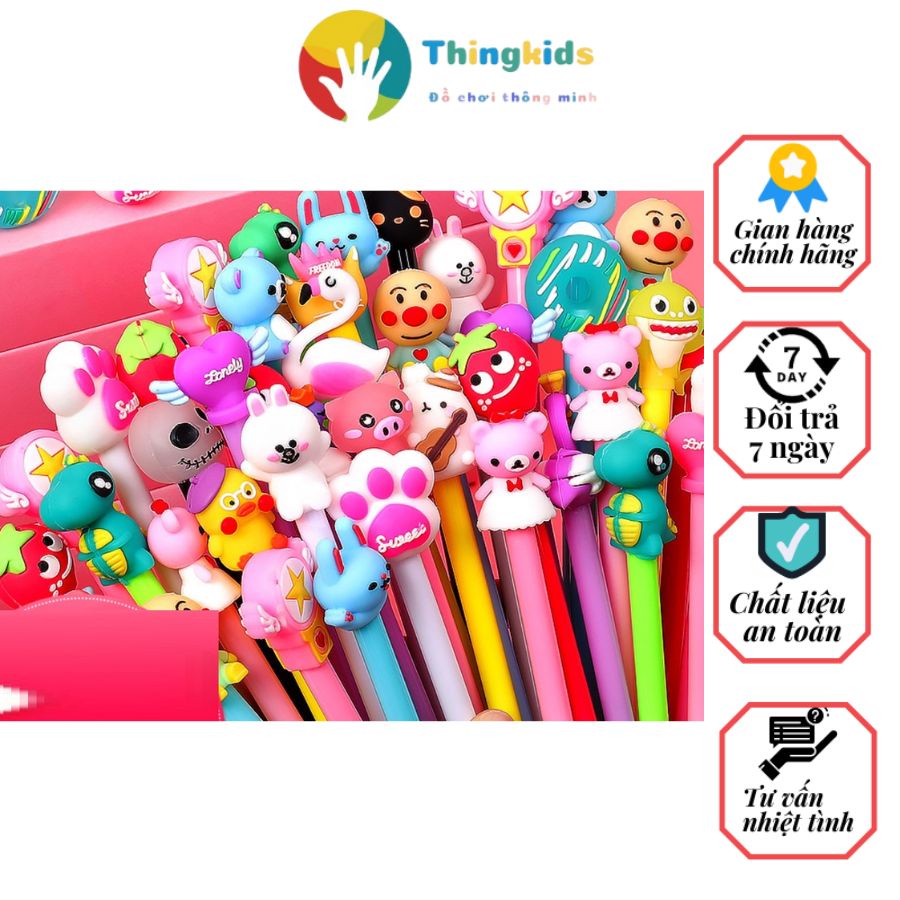 Set 20 chiếc bút bi mực nước siêu xinh nhiều hình cute kèm túi zip - Thingkids