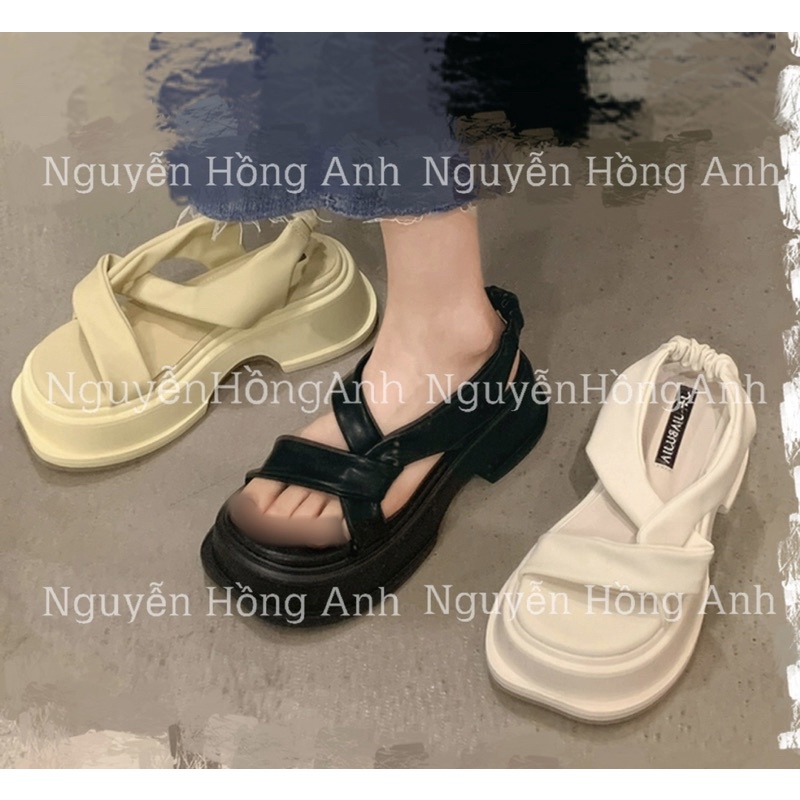 sandal (xăng đan quai hậu) quai da vạt chéo đế vát cao 5p (FULL HỘP- hàng QC) cho nữ sd199