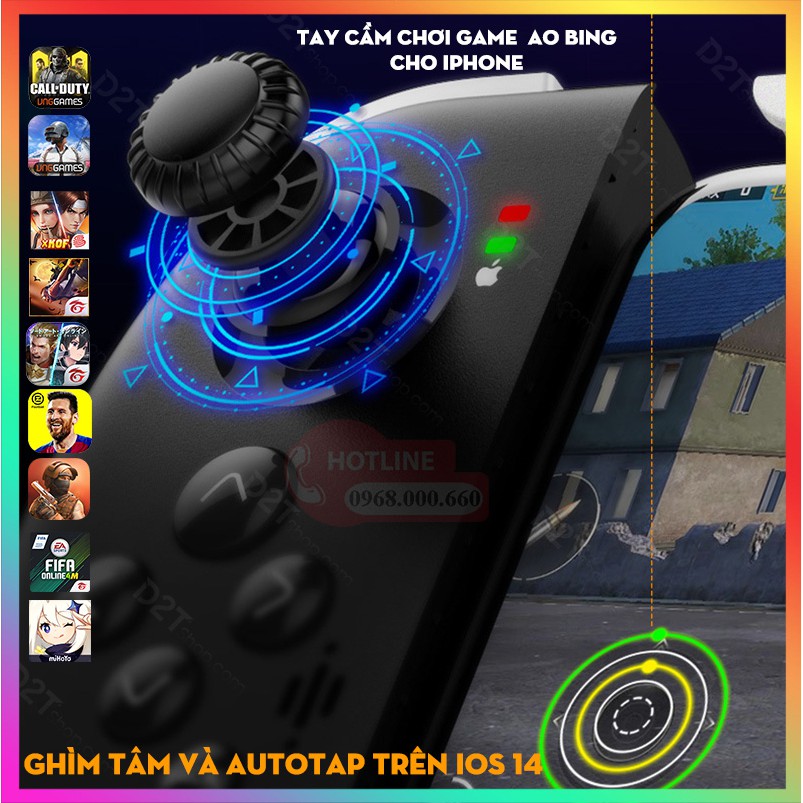 Tay cầm chơi game Gamwing Ao Bing cho iPhone chơi PUBG, Liên quân, Liên minh có cổng cắm tai nghe, autotap trên iOS 14