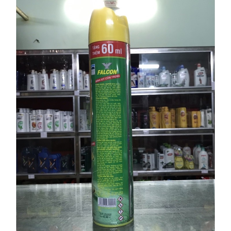 BÌNH XỊT CÔN TRÙNG FALCON HƯƠNG CHANH 600ml TẶNG THÊM 60ml + 2 VIÊN PIN FALCON