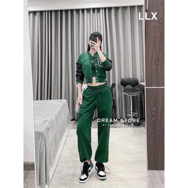 Set áo khoác chữ B kèm bra + quần bo gấu siêu ngầu