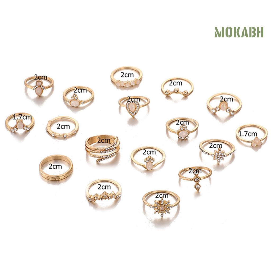 Bộ 17 Nhẫn Đính Đá Nhân Tạo Phong Cách Bohemian Thời Trang