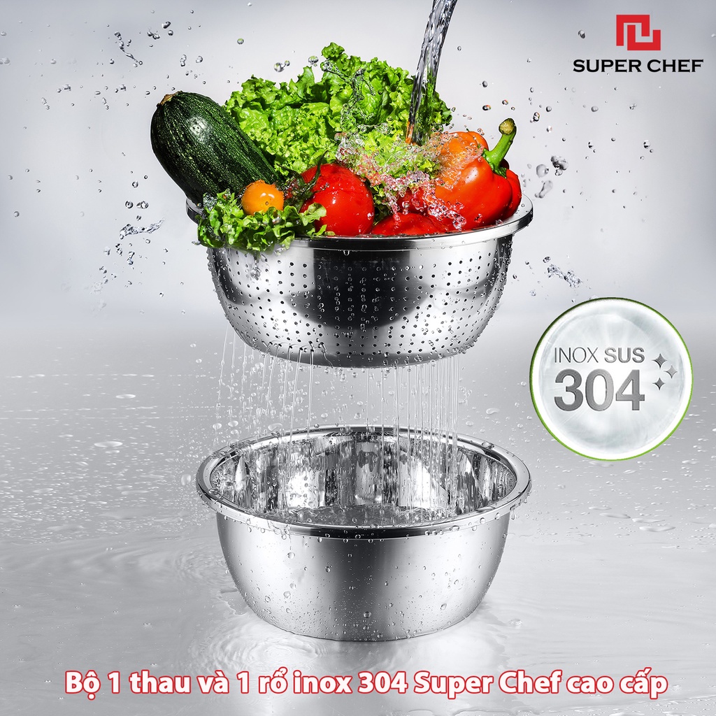 Bộ Thau Rổ Inox 304 Super Chef Dày, Sáng Bóng Siêu Bền Bỉ SC_BB61