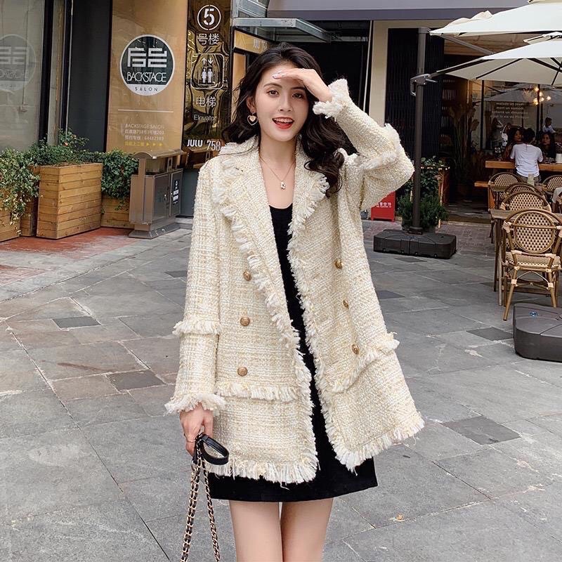 Áo dạ tweed dáng dài phong cách hàn quốc