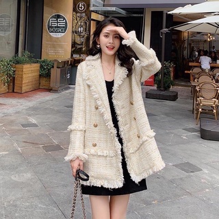 Áo dạ tweed dáng dài phong cách hàn quốc