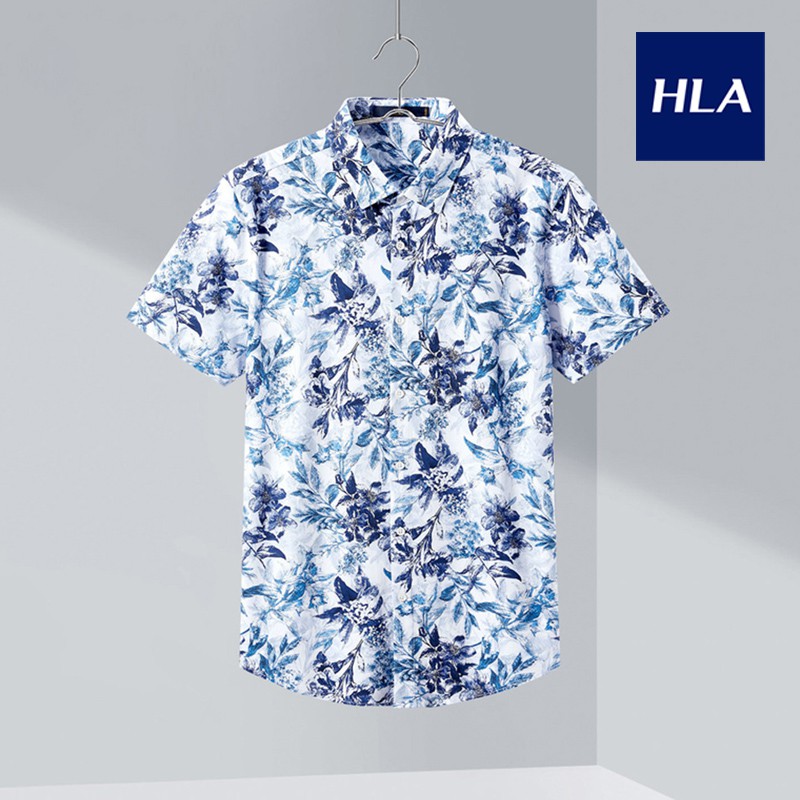 Áo Sơ Mi Nam Ngắn Tay Hoạ Tiết HLA Cool-color leaves pattern Shirt