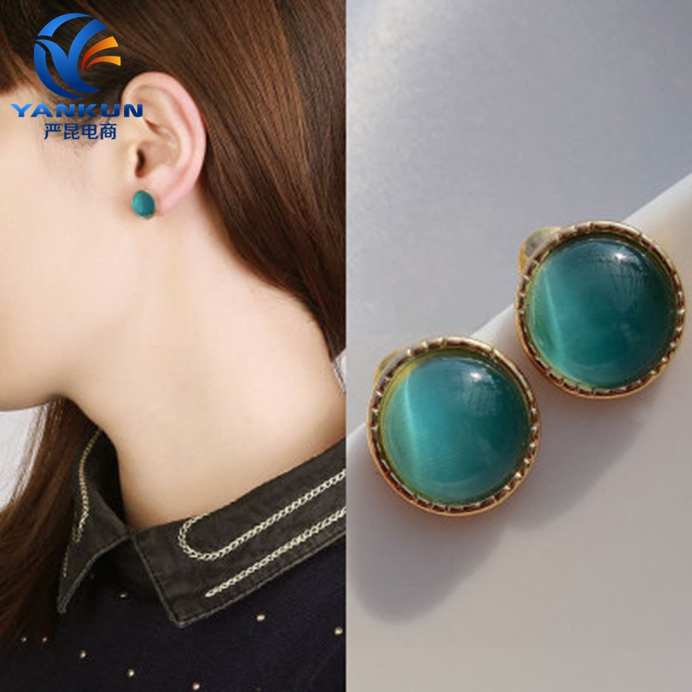 Khuyên tai hình mắt mèo đính đá phong cách cổ điển thanh lịch dành cho nữ