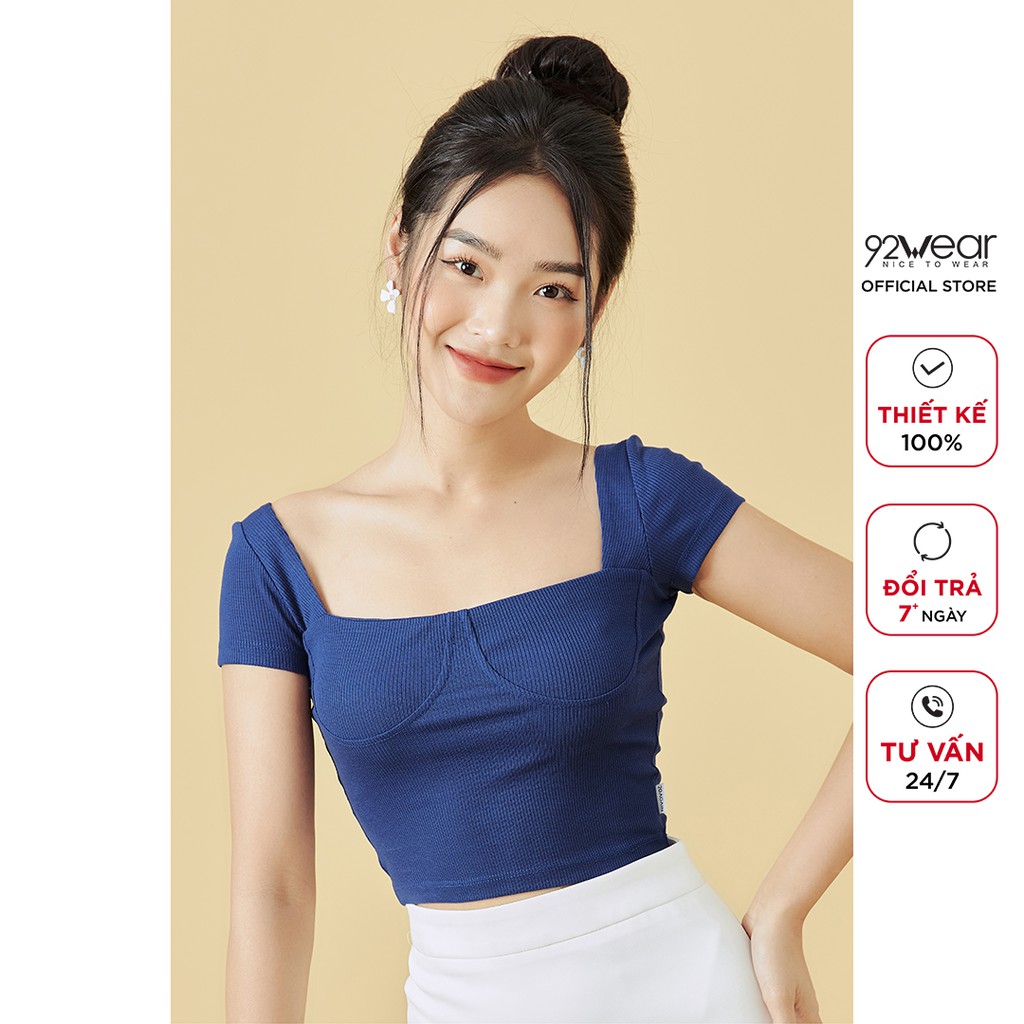 Áo phông nữ croptop ngắn tay 92WEAR chất thun tăm co giãn, thiết kế trẻ trung ATA2059