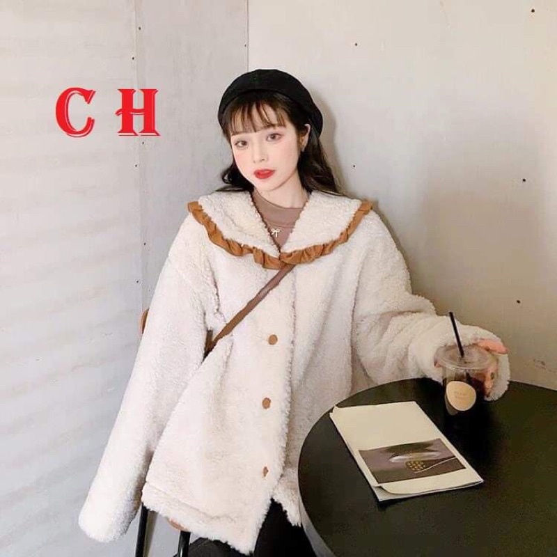 Áo Khoác Lông  Cadigan Viền Cổ Bèo Ulzzang Phong Cách Cổ Bẻ Thời Trang Mùa ĐôngSweater Cúc Cài Unisex Hàn Quốc vintage