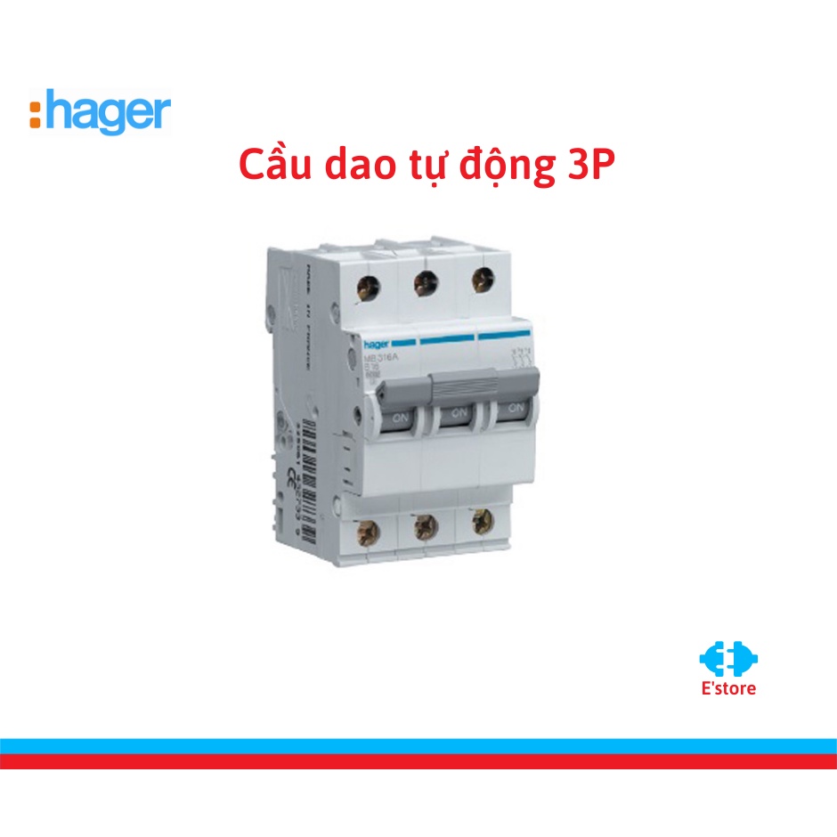 Cầu dao tự động :Hager 3P MCB 3P 6kA C-63A 3M (Chính hãng)