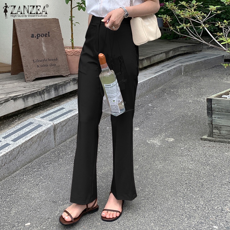 Zanzea Quần Dài Ống Đứng Lưng Thun Cài Nút Phía Trước Thời Trang Cho Nữ