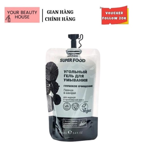 [Cafe Mimi] Gel Rửa Mặt Than Tre Super Food Charcoal Face Gel Deep Cleansing - 100ml