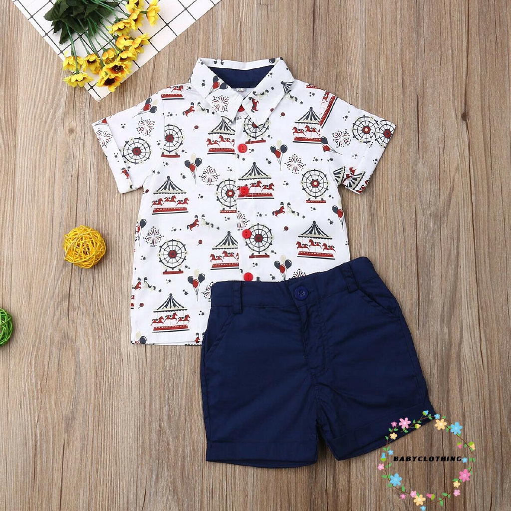 Set áo thun ngắn tay + quần short in họa tiết phong cách hoạt hình dành cho các bé trai