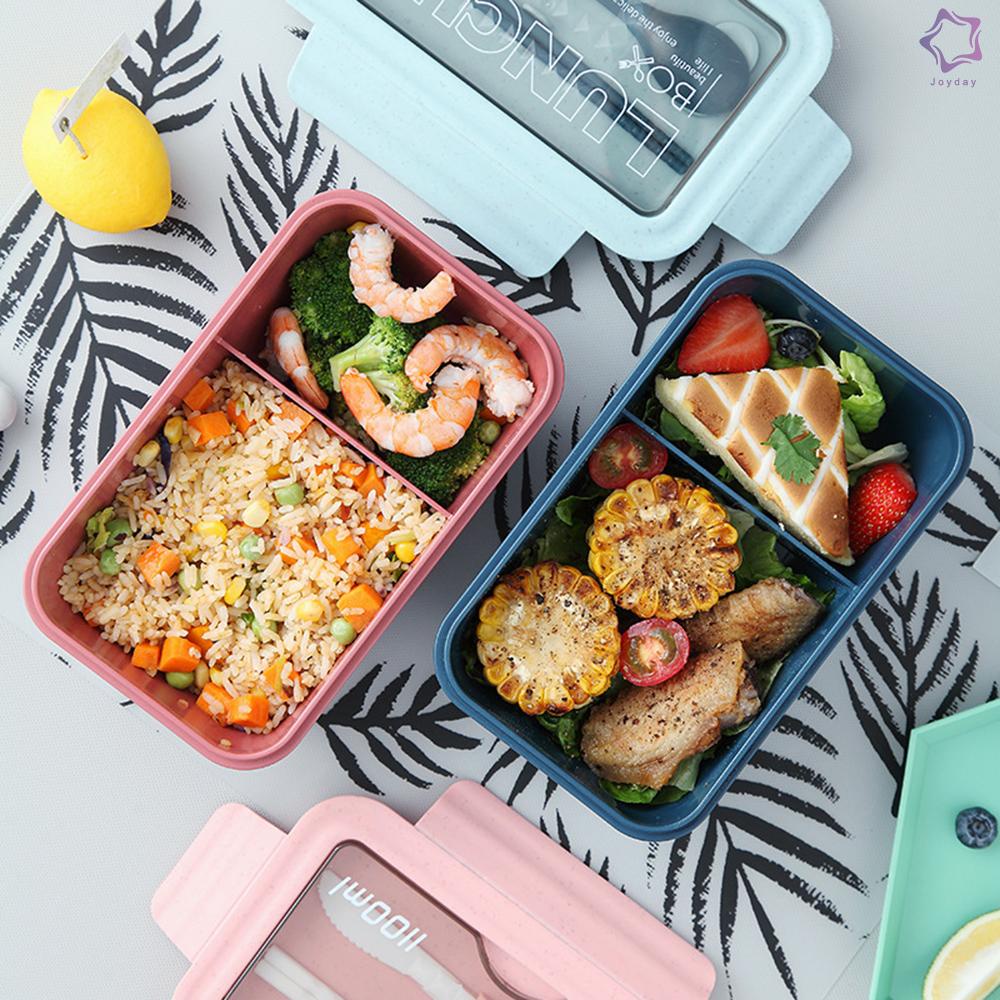 Bento Box Leak-proof Bento Lunch Box Meal Prep Containers Eco-Friendly Wheat Straw Lunch Box Kit with Chopsticks & 2 in 1 Spoon Knife