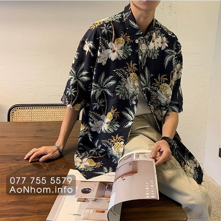 Áo Sơ Mi Hawaii Đi Biển Mềm Mát - Cây Dừa Thơm Dứa - Áo Đôi Đồng Phục Nhóm Lớp Team Building Hoạ Tiết Hoa Lá Trái Cây
