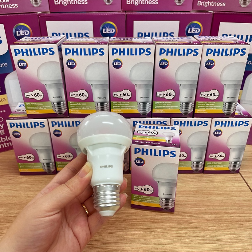 COMBO Mua 3 tặng 1 Bóng đèn LED Philips Ecobright 5W 3000K E27 A60 - Ánh sáng vàng