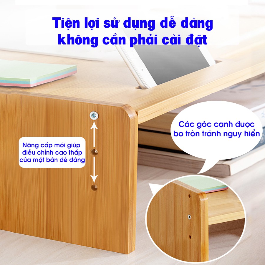 Giá kệ để màn hình máy tính đa năng bằng gỗ tre tự nhiên Vango V2, thiết kế hiện đại, thông minh, sang trọng