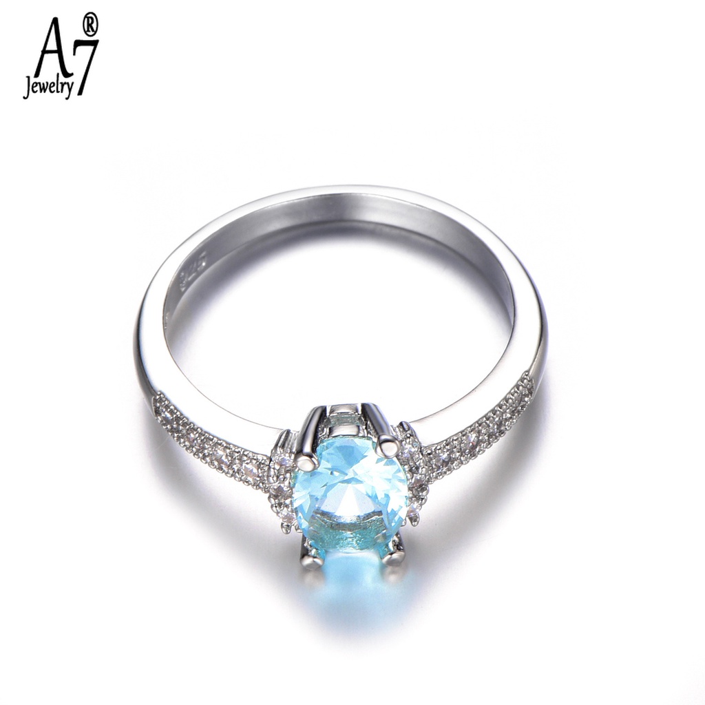 Nhẫn bạc S925 đính đá Sapphire nhân tạo thời trang cho nữ