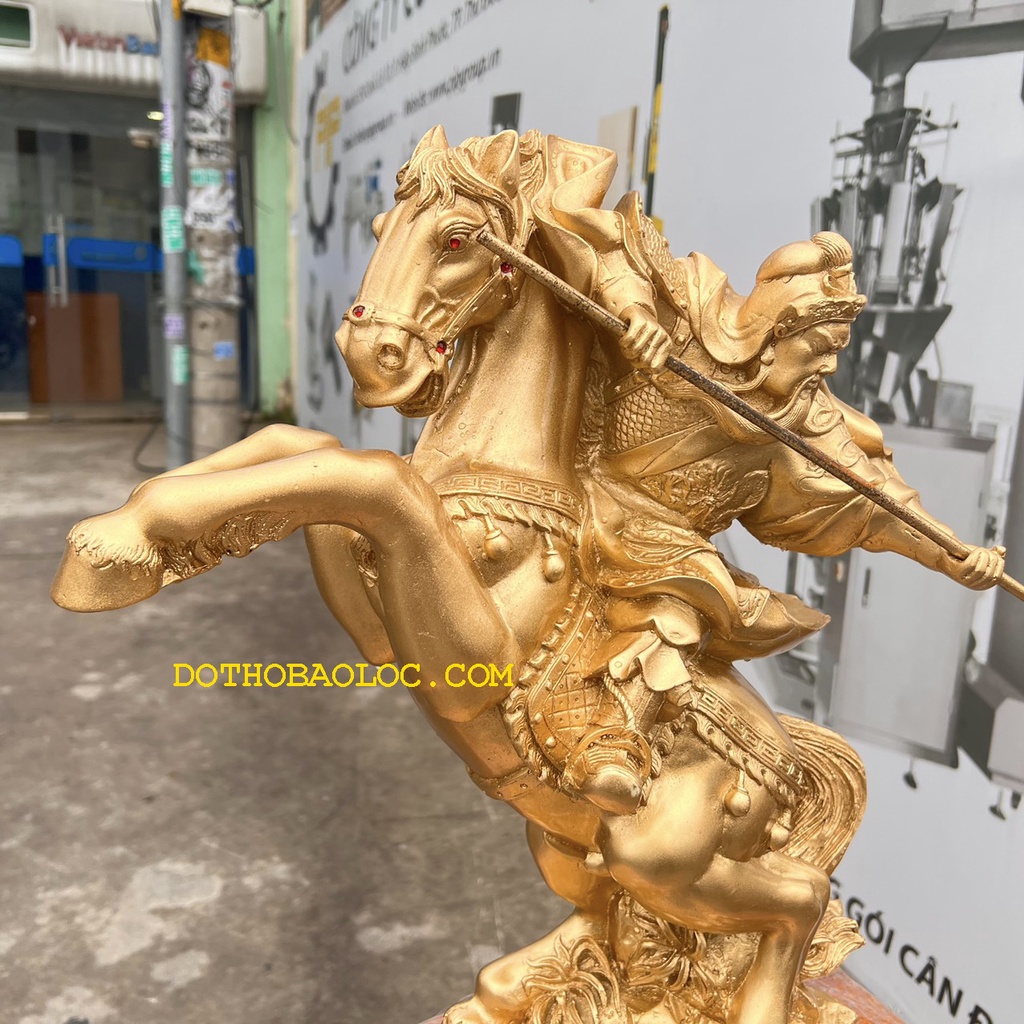 Tượng Quan Công cầm đ.ao cưỡi ngựa bằng bột đá mang lại tài lộc bảo vệ gia chủ cao 48cm