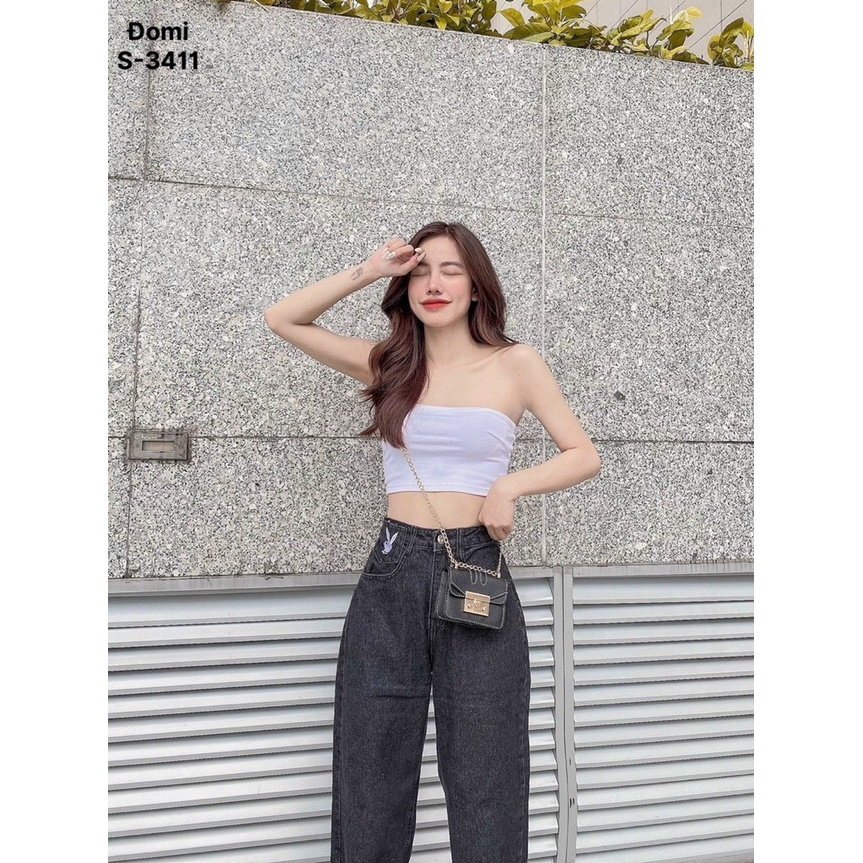 Quần baggy jean nữ ống suông rộng thêu hình thỏ hàng VNXK cao cấp thời trang jean KKShopFashion MS3410