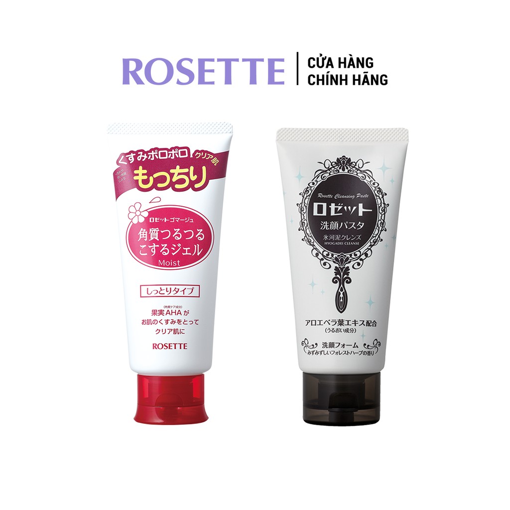 Combo Tẩy Tế Bào Chết Dành  Cho Da Khô Rosette Gommage Moist 120g Và Sữa Rửa Mặt Dưỡng Ẩm Rosette 120g