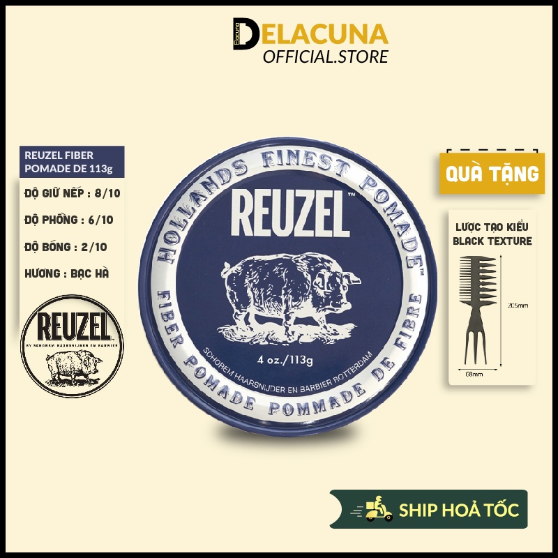 Sáp pomade vuốt tóc nam Reuzel Fiber chính hãng cao cấp giữ nếp Delacuna RF01